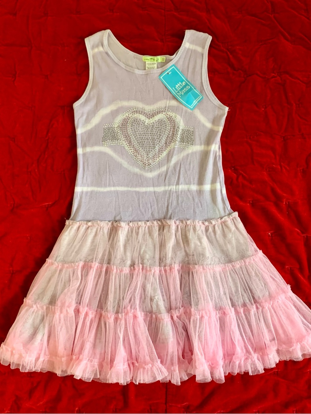 Little Mass purple pink tulle rhinestone heart dress Girl 10
